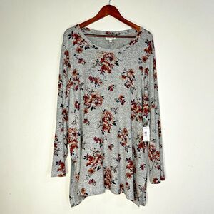 Studio B Bobeau Womens Long Sleeve‎ Plus Size 3X Floral Sleeve Gray Blouse NWT